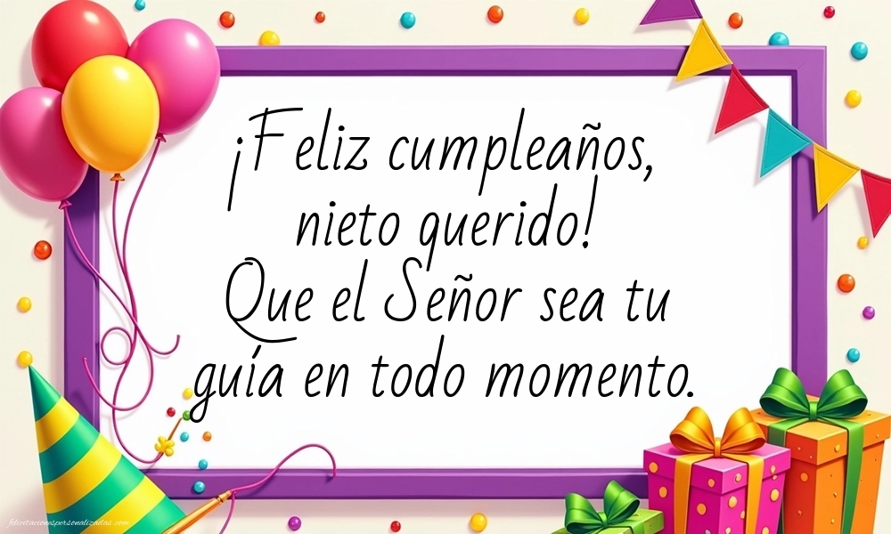 Imágenes con Frases de Feliz Cumpleaños Nieto: Globos y regalos