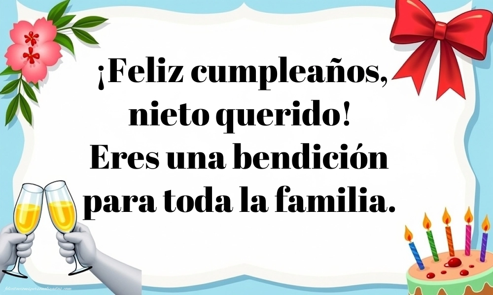 Imágenes con Frases de Feliz Cumpleaños Nieto: Champán y tarta