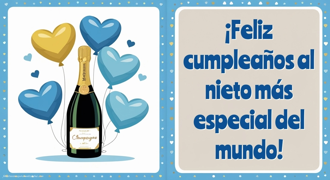 Imágenes con Frases de Feliz Cumpleaños Nieto: Champán y globos