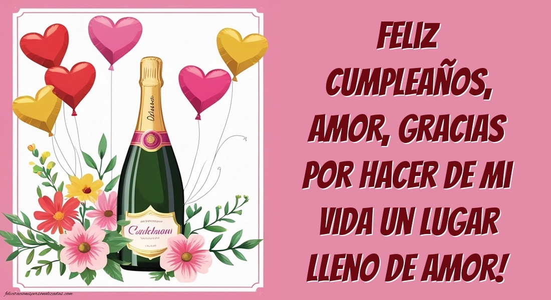Imágenes con Frases de Feliz Cumpleaños Novia: Champán y globos