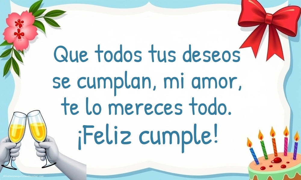Imágenes con Frases de Feliz Cumpleaños Novio: Champán y tarta