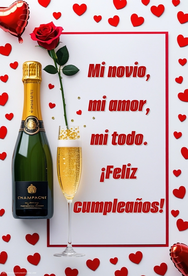 Imágenes con Frases de Feliz Cumpleaños Novio: Champán y rosas