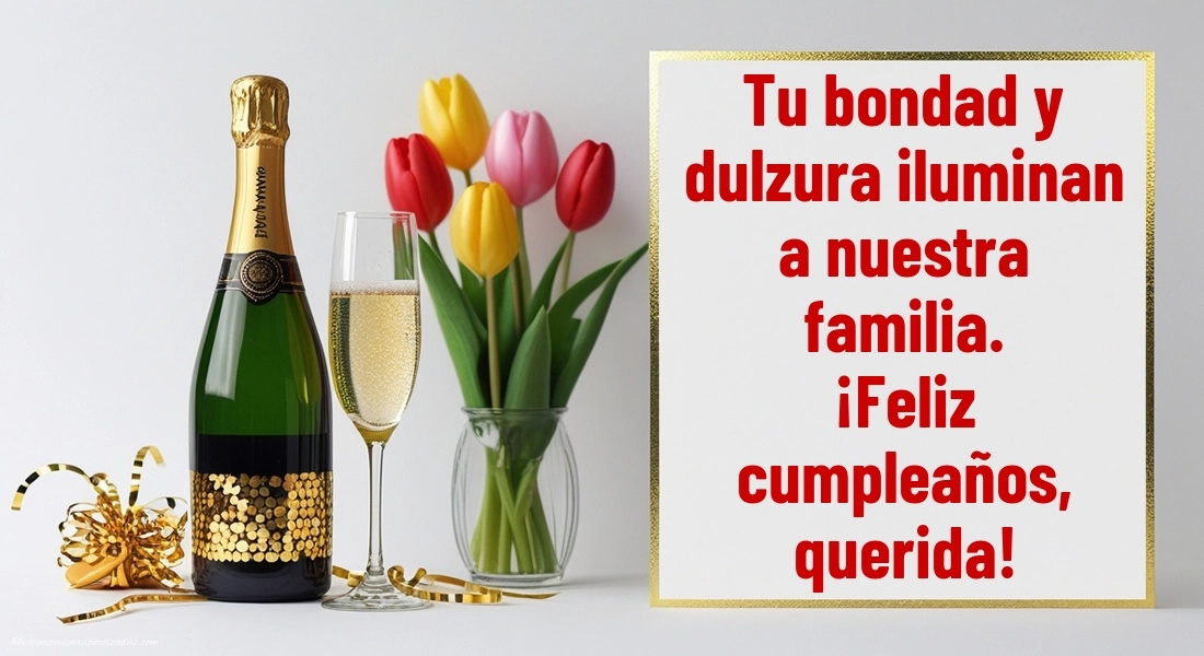 Imágenes con Frases de Feliz Cumpleaños Nuera: Champán y tulipanes