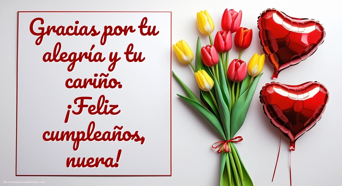 Imágenes con Frases de Feliz Cumpleaños Nuera: Flores y corazones