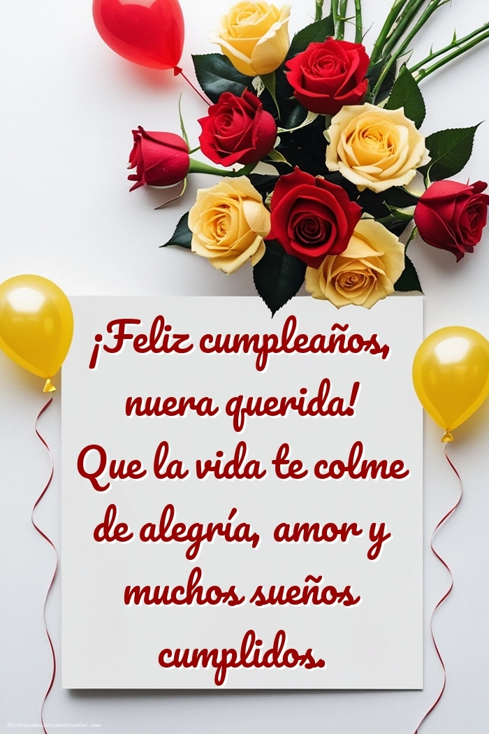 Imágenes con Frases de Feliz Cumpleaños Nuera: Rosas y globos