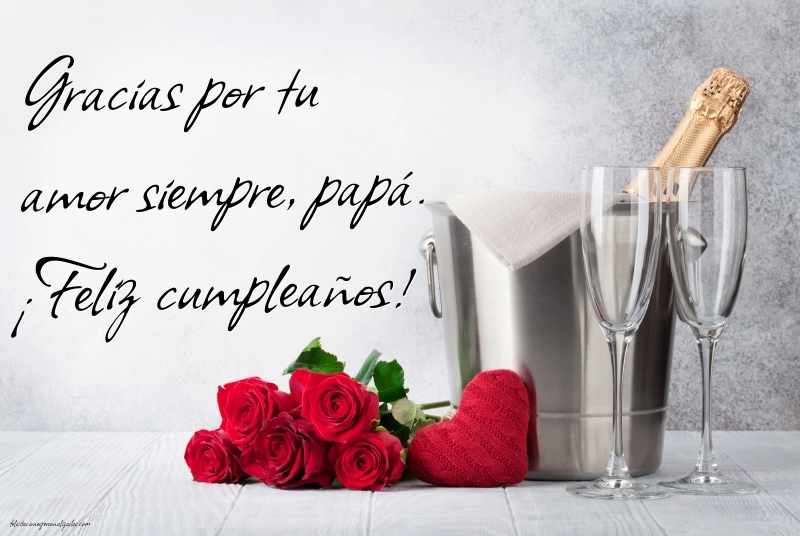 Imágenes con Frases de Feliz Cumpleaños Papá: Champán y flores