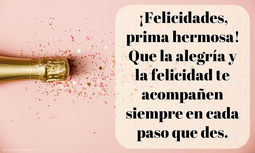 Imágenes con Frases de Feliz Cumpleaños Prima: Champán y confeti