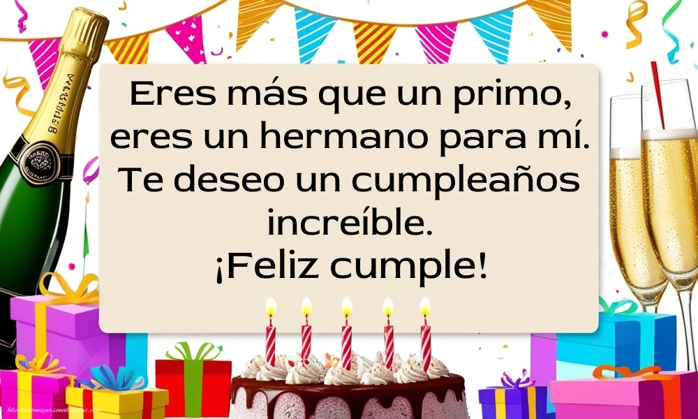 Imágenes con Frases de Feliz Cumpleaños Primo: Champán y tarta