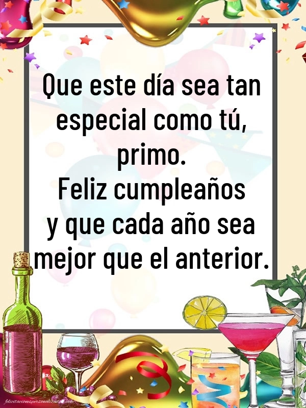 Imágenes con Frases de Feliz Cumpleaños Primo: Confeti