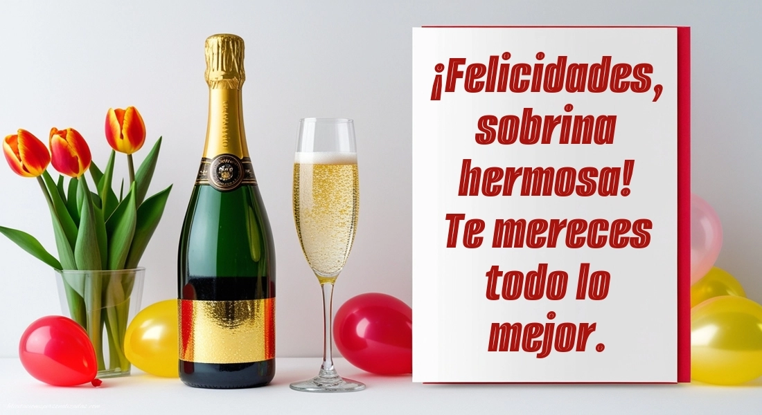 Imágenes con Frases de Feliz Cumpleaños Sobrina: Champán y tulipanes