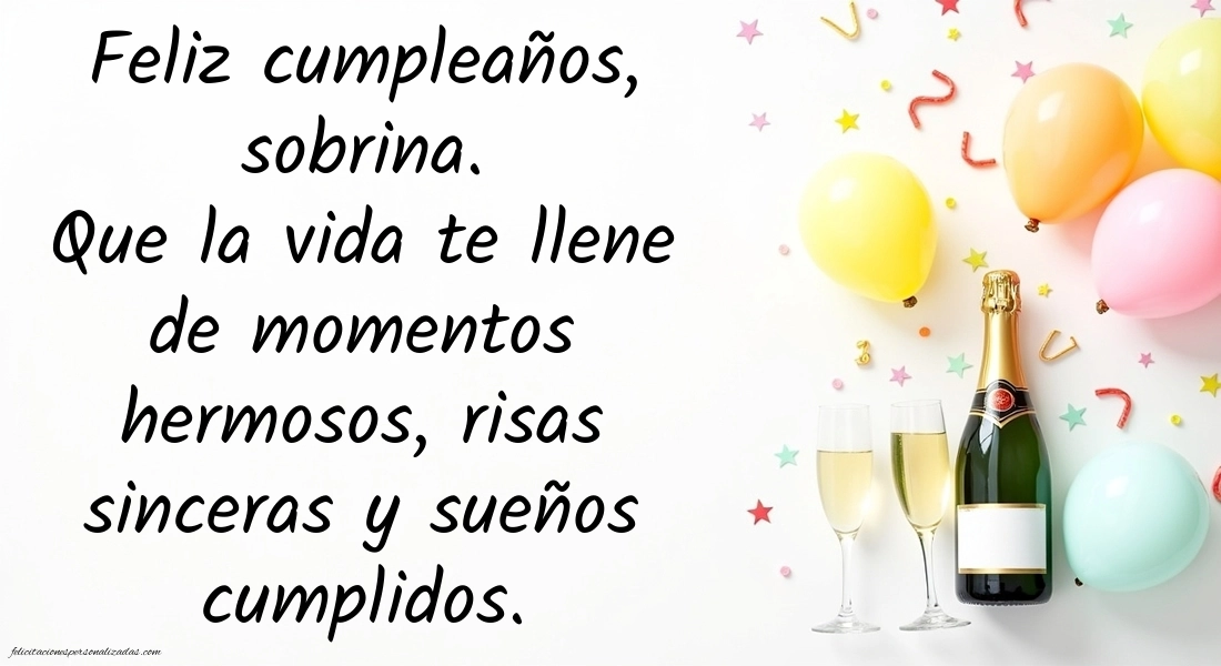 Imágenes con Frases de Feliz Cumpleaños Sobrina: Champán y globos