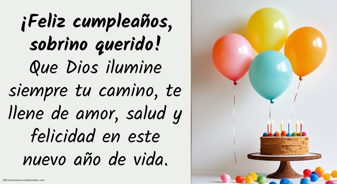 Imágenes con Frases de Feliz Cumpleaños Sobrino: Torta y globos