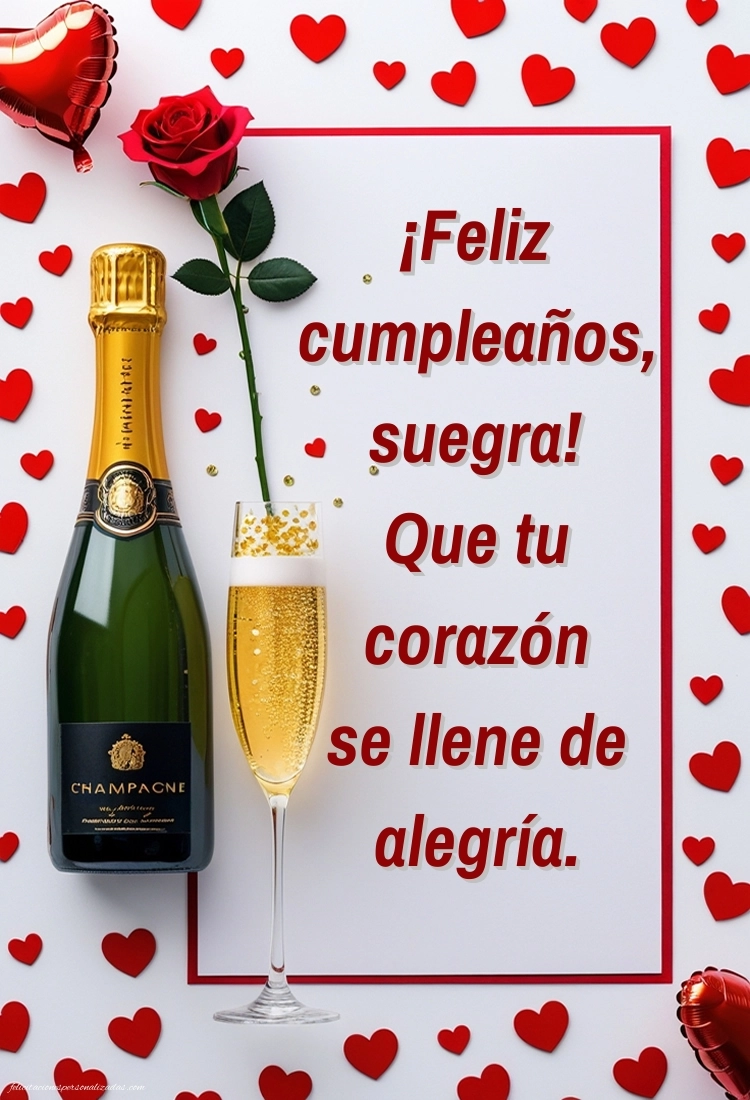 Imágenes con Frases de Feliz Cumpleaños Suegra: Champán y rosas