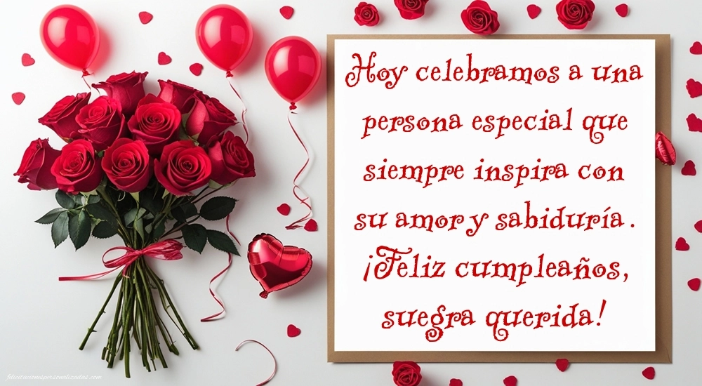 Imágenes con Frases de Feliz Cumpleaños Suegra: Rosas y globos