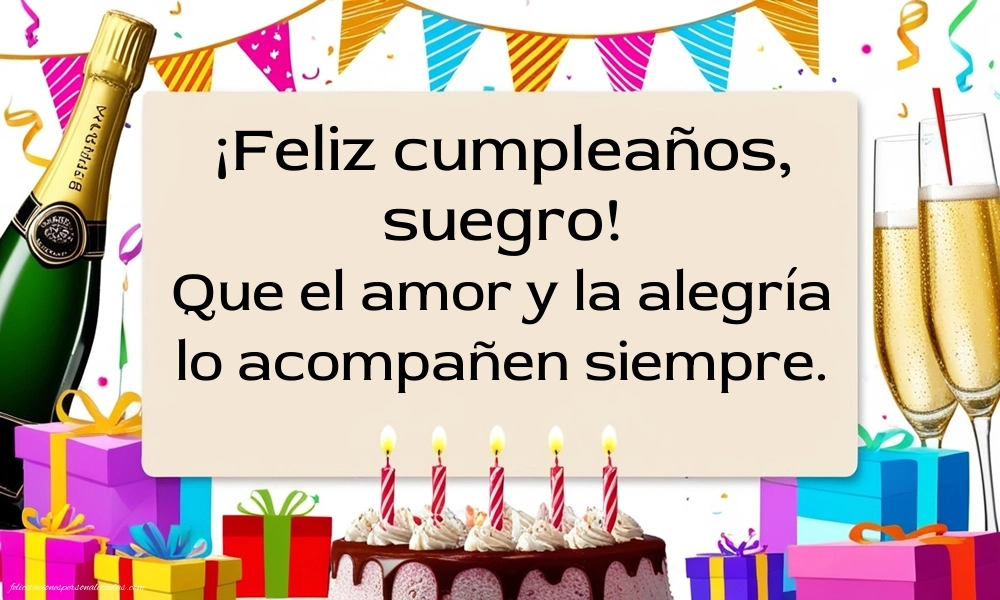 Imágenes con Frases de Feliz Cumpleaños Suegro: Champán y tarta
