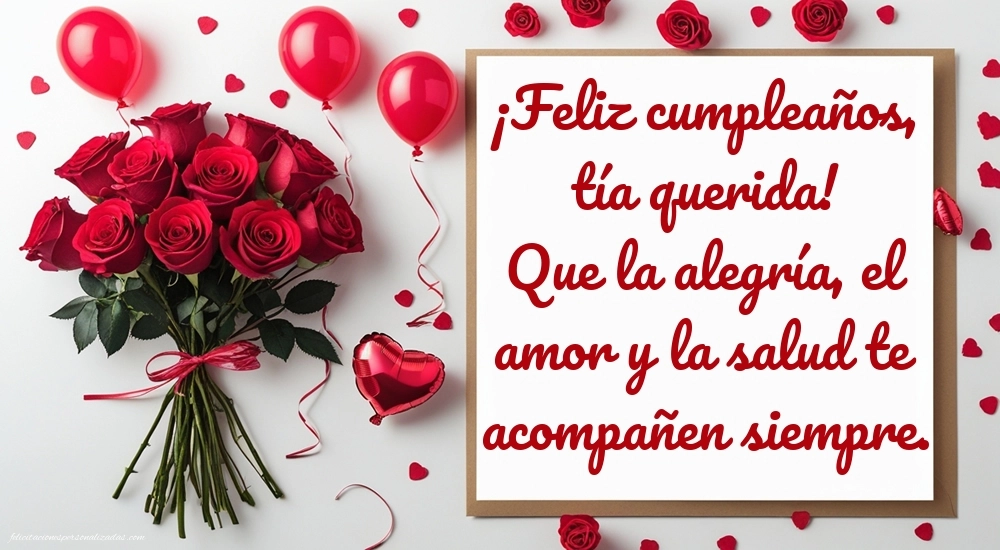 Imágenes con Frases de Feliz Cumpleaños Tía: Rosas y globos