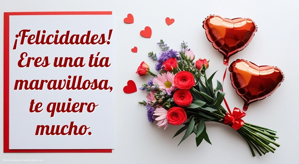Imágenes con Frases de Feliz Cumpleaños Tía: Flores y corazones
