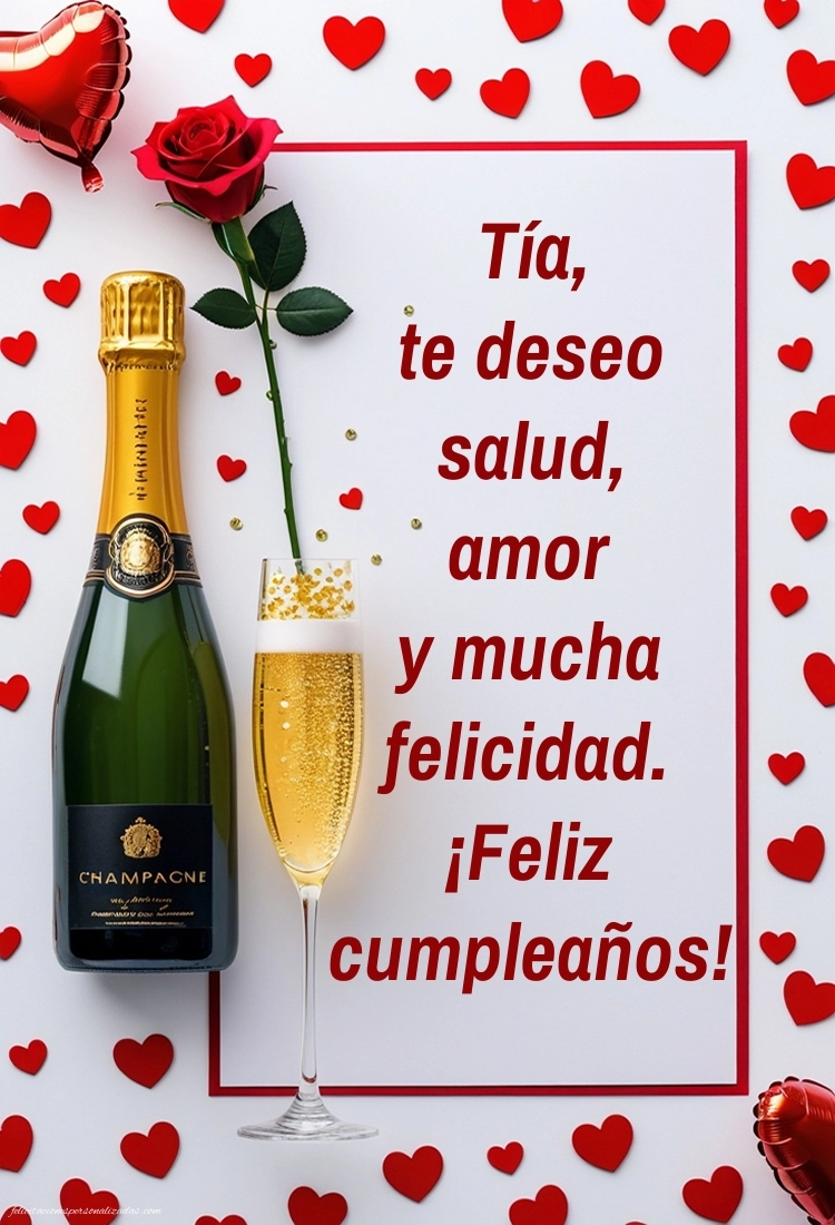 Imágenes con Frases de Feliz Cumpleaños Tía: Champán y rosas