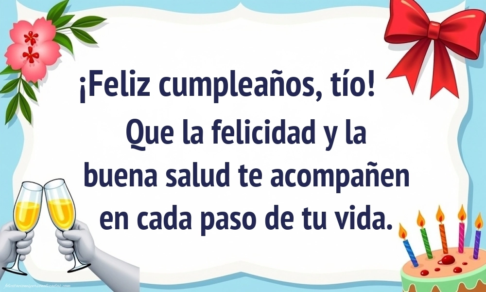 Imágenes con Frases de Feliz Cumpleaños Tio: Champán y tarta