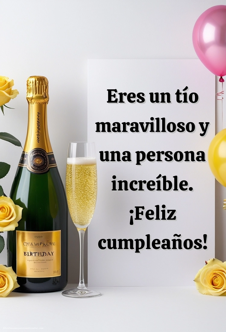 Imágenes con Frases de Feliz Cumpleaños Tio: Champán y globos