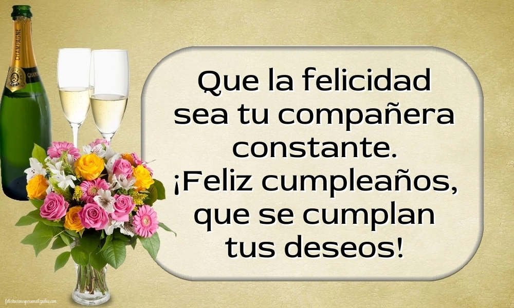 Imágenes con frases de cumpleaños: Champán y flores