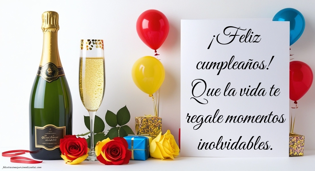 Imágenes con frases de cumpleaños: Champán y rosas