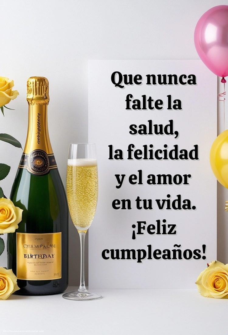 Imágenes con frases de cumpleaños: Champán y globos